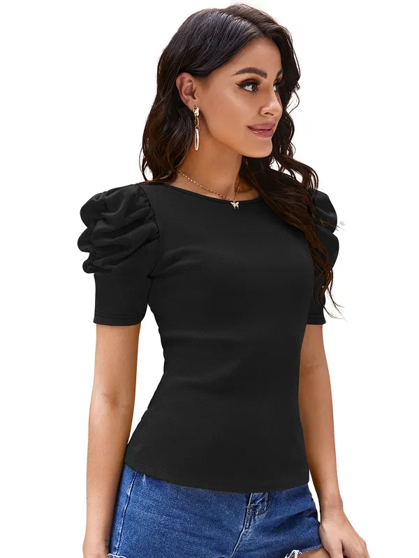Black_Polyester_Knitting_T-Shirt_for_Women