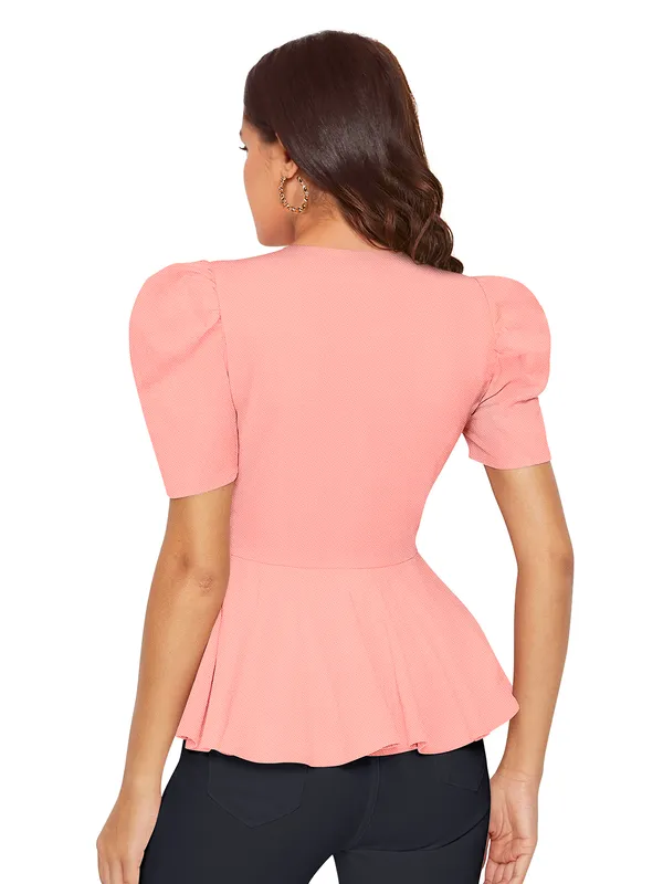 Peach_Polyester_Knitting_T-Shirt_for_Women