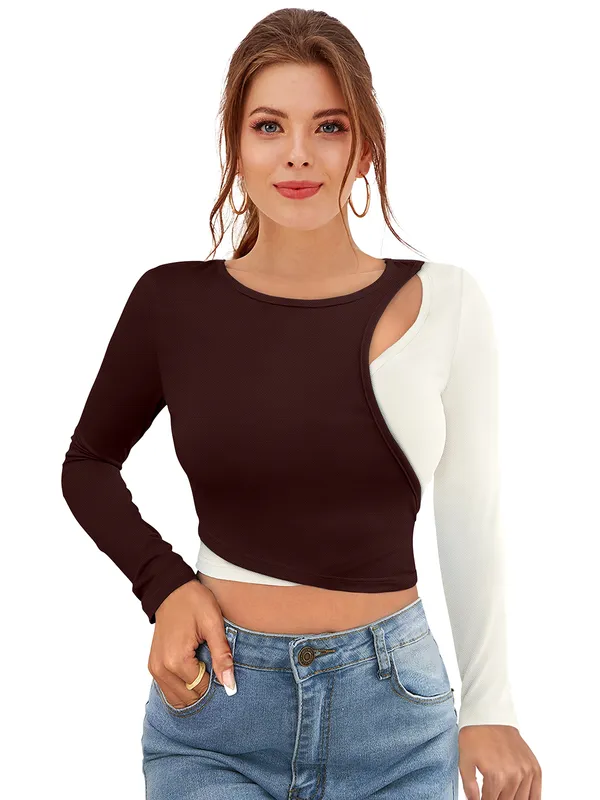 Coffee_Polyester_Knitting_Tops_for_Women