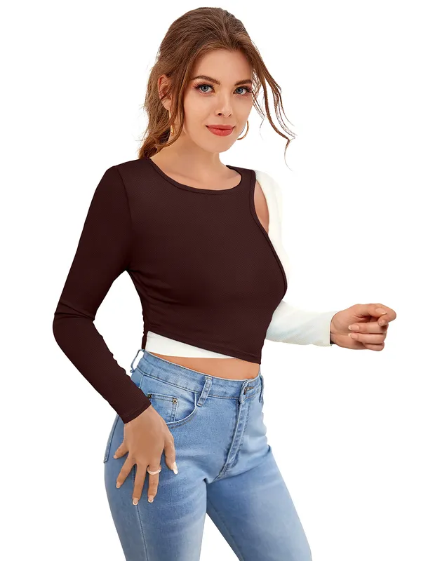 Coffee_Polyester_Knitting_Tops_for_Women