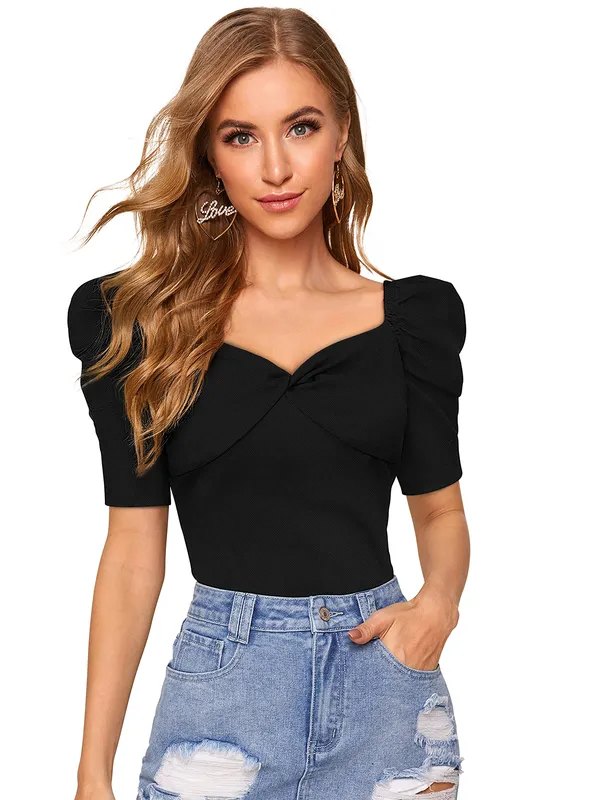 Black_Polyester_Knitting_T-Shirt_for_Women