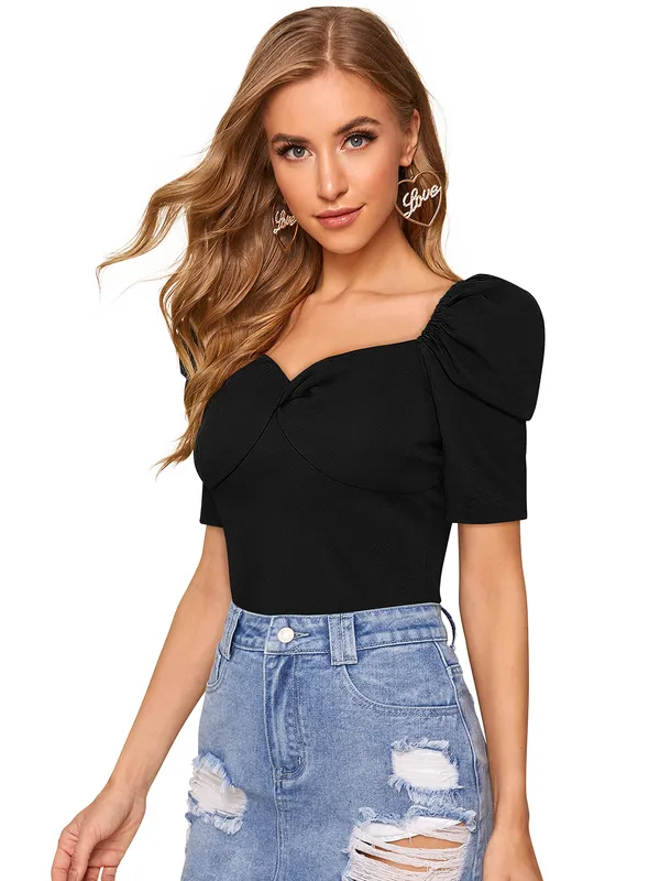 Black_Polyester_Knitting_T-Shirt_for_Women