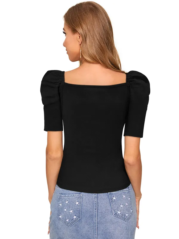 Black_Polyester_Knitting_T-Shirt_for_Women