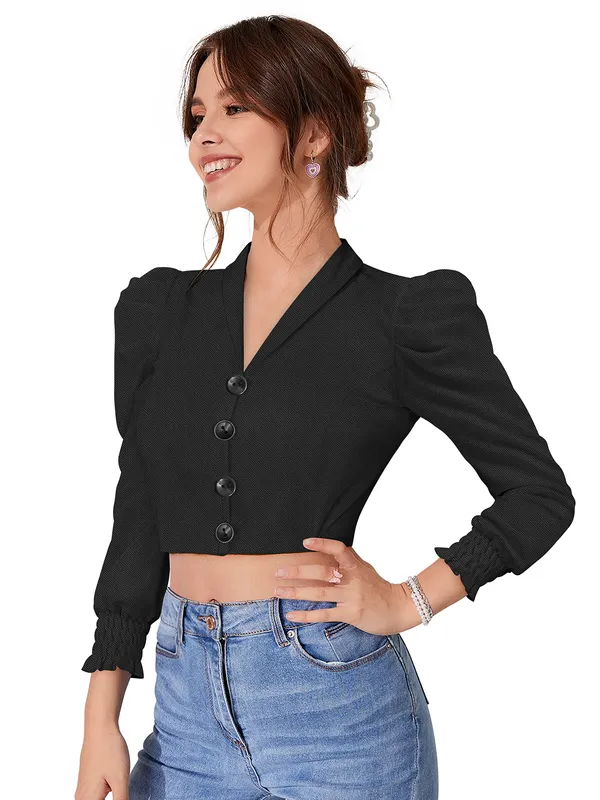 Black_Polyester_Knitting_Tops_for_Women