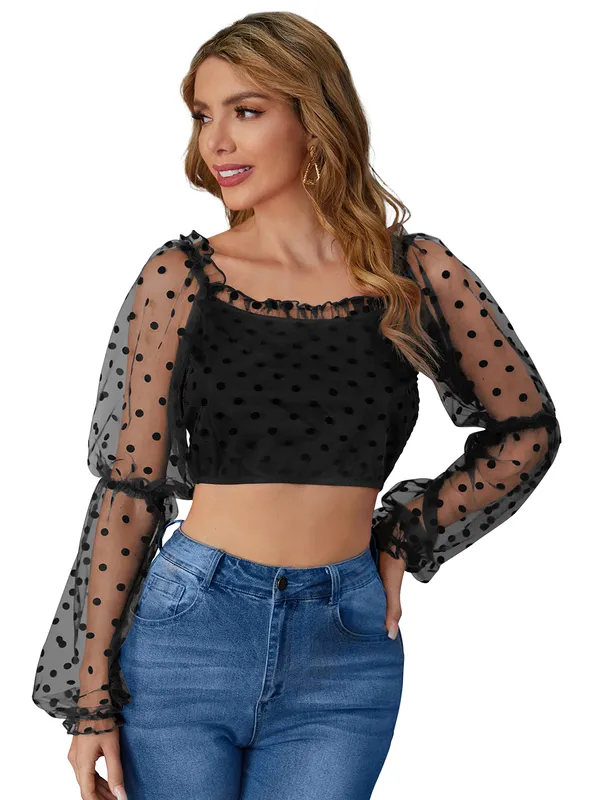 Black_Polyester_Knitting_Tops_for_Women