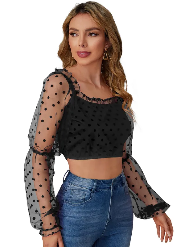 Black_Polyester_Knitting_Tops_for_Women