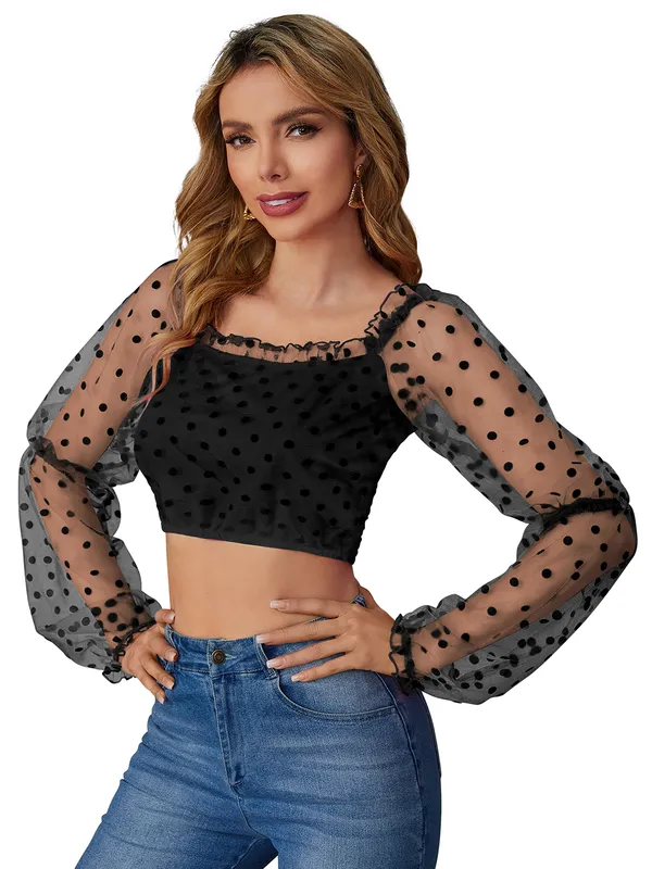 Black_Polyester_Knitting_Tops_for_Women