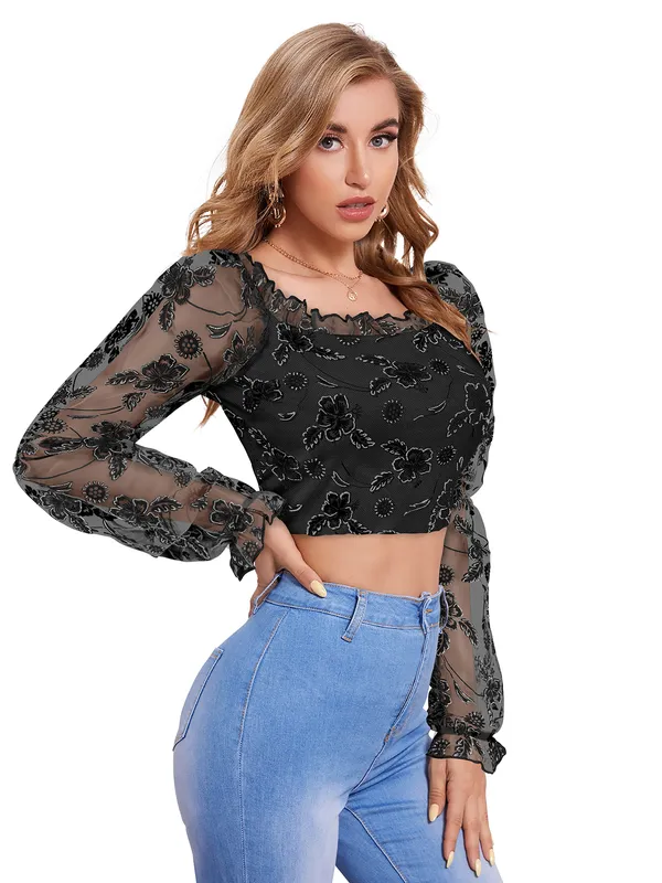 Black_Polyester_Knitting_Tops_for_Women