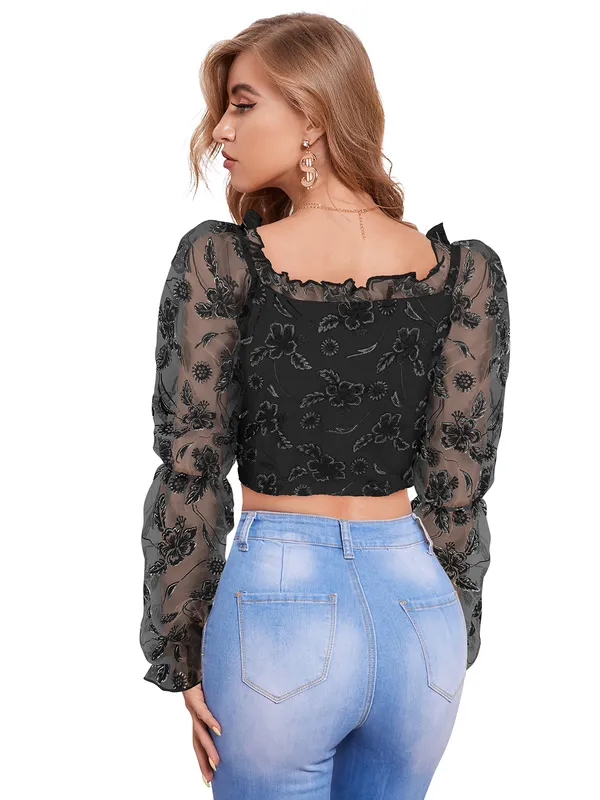 Black_Polyester_Knitting_Tops_for_Women