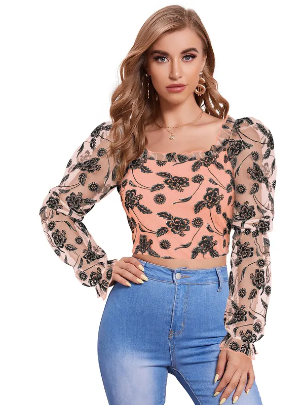 Peach_Polyester_Knitting_Tops_for_Women