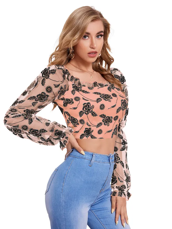 Peach_Polyester_Knitting_Tops_for_Women