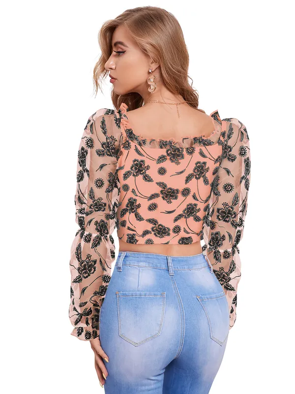 Peach_Polyester_Knitting_Tops_for_Women
