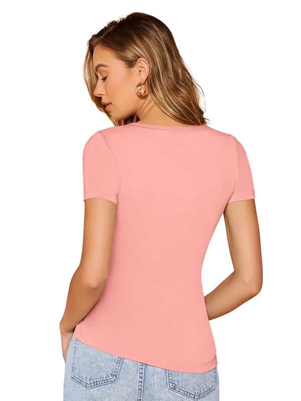 Peach_Polyester_Knitting_T-Shirt_for_Women