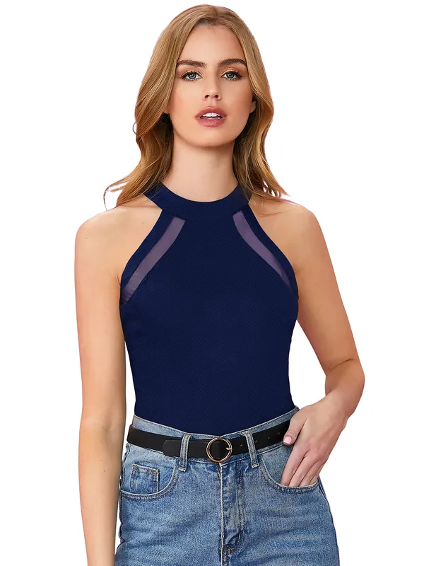 Blue_Polyester_Knitting_T-Shirt_for_Women