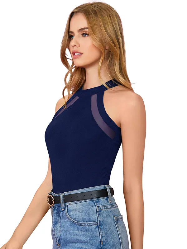 Blue_Polyester_Knitting_T-Shirt_for_Women