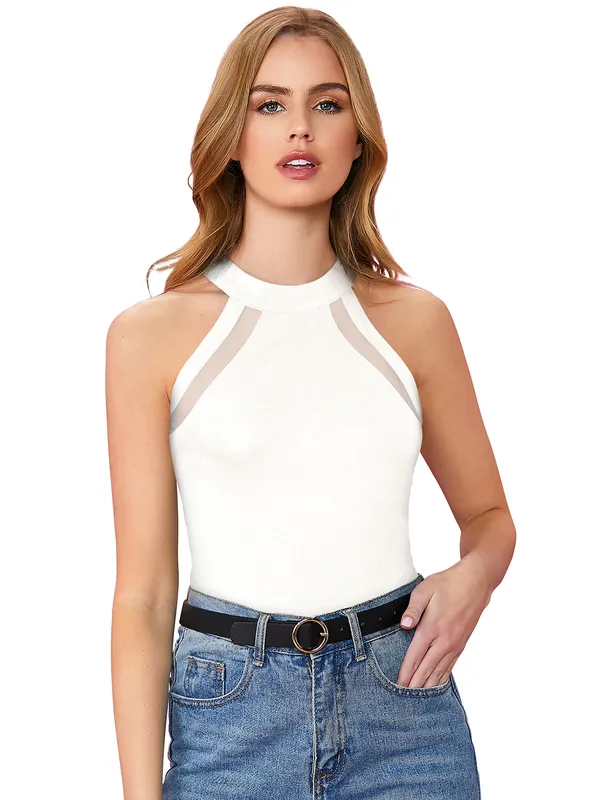White_Polyester_Knitting_T-Shirt_for_Women