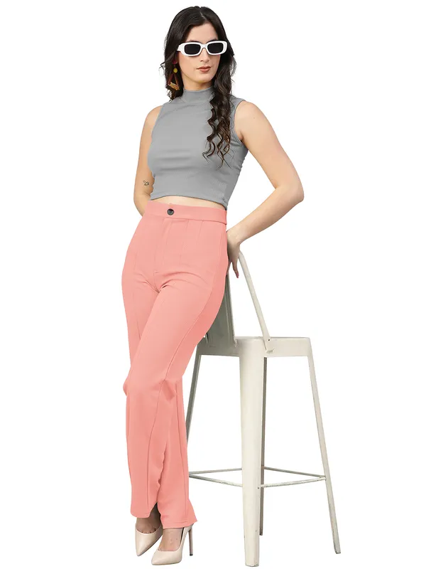 Peach_Polyester_Knitting_Pants_for_Women