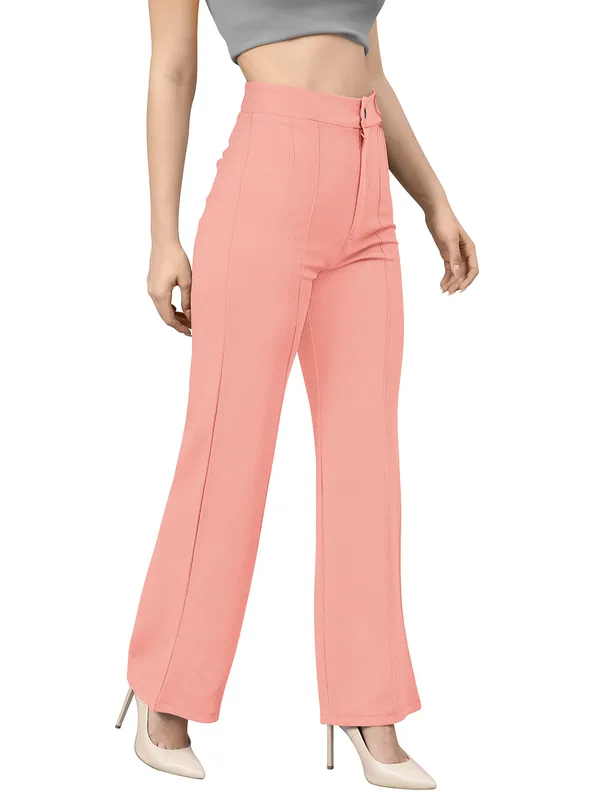 Peach_Polyester_Knitting_Pants_for_Women