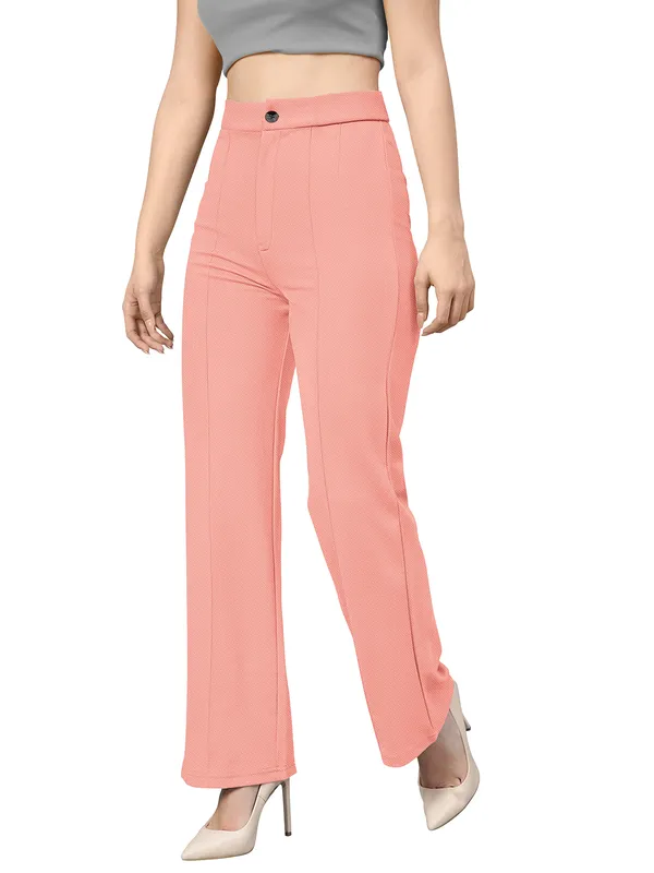 Peach_Polyester_Knitting_Pants_for_Women