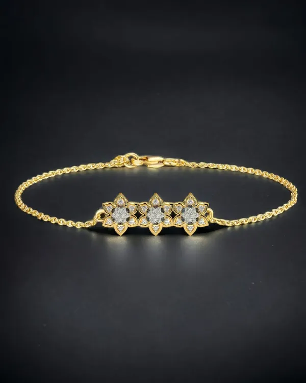 Yellow_Gold_Finish_Floral_Bracelet__For_Women_&_Girls