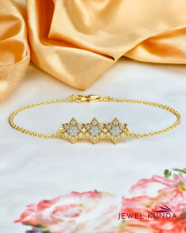 Yellow_Gold_Finish_Floral_Bracelet__For_Women_&_Girls