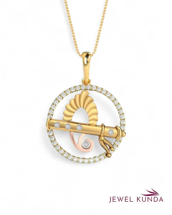 Yellow_Gold_Finish_Religious_Flute_Pendant_With_Chain