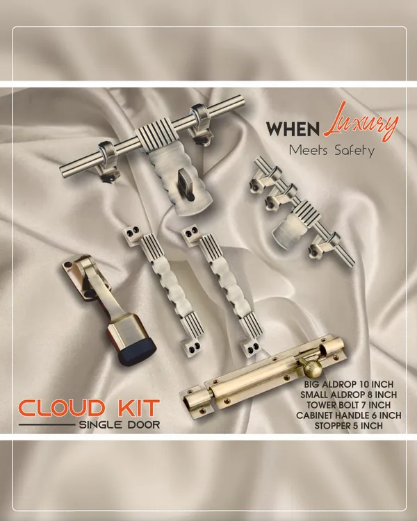 Single_Door_Fittings_&_Kit__Cloud(10"-1_Aldrop,_8"-1_Latch,_2_Handles,_1_Tower_Bolt_and_1_Door_Stopper)__Brass_Antique_Finish__Designer_Door_Hardware_(L-Dot)