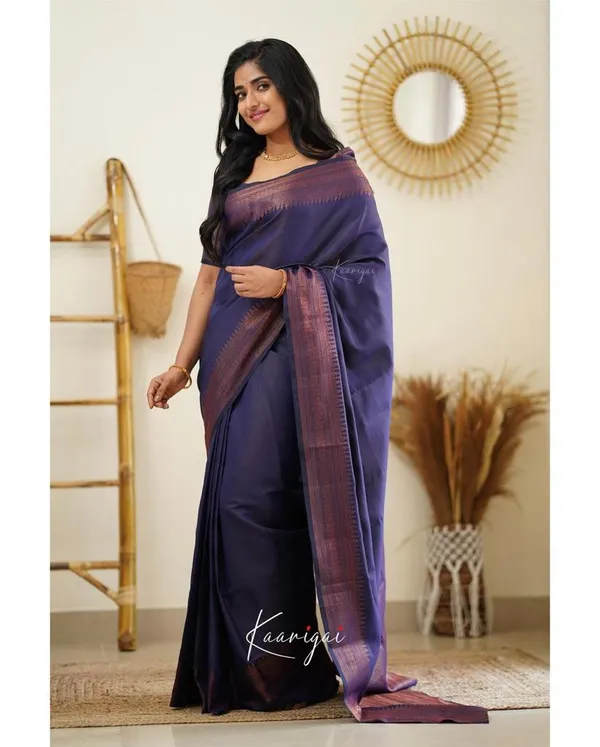 Nevy_Blue__Woven_Banarasi_Jacquard__Saree_With_Unstitched_Blouse
