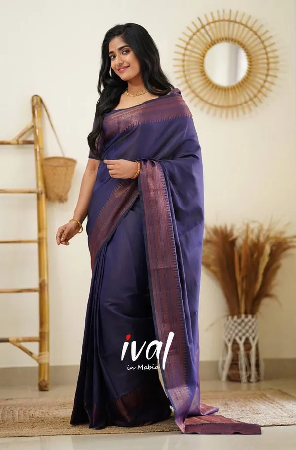 Nevy_Blue__Woven_Banarasi_Jacquard__Saree_With_Unstitched_Blouse