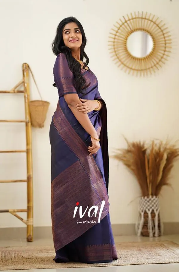 Nevy_Blue__Woven_Banarasi_Jacquard__Saree_With_Unstitched_Blouse