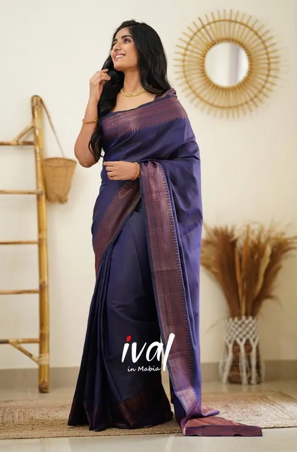 Nevy_Blue__Woven_Banarasi_Jacquard__Saree_With_Unstitched_Blouse