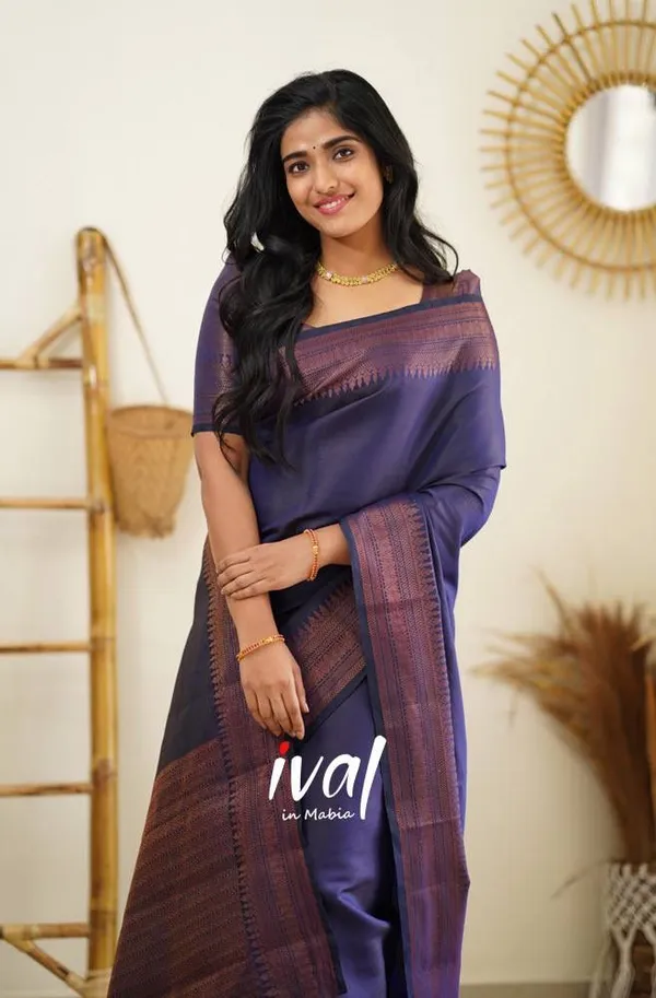 Nevy_Blue__Woven_Banarasi_Jacquard__Saree_With_Unstitched_Blouse
