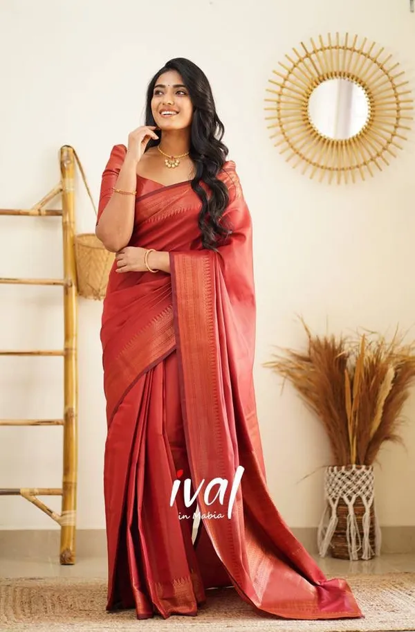 Red__Woven_Jacquard__Saree_With_Unstitched_Blouse