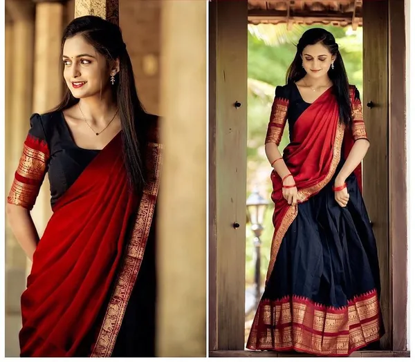 Black_Kanjiveram_Silk_Zari_Lehenga_With_Blouse_Along_With_Banarsi_Silk_Dupatta