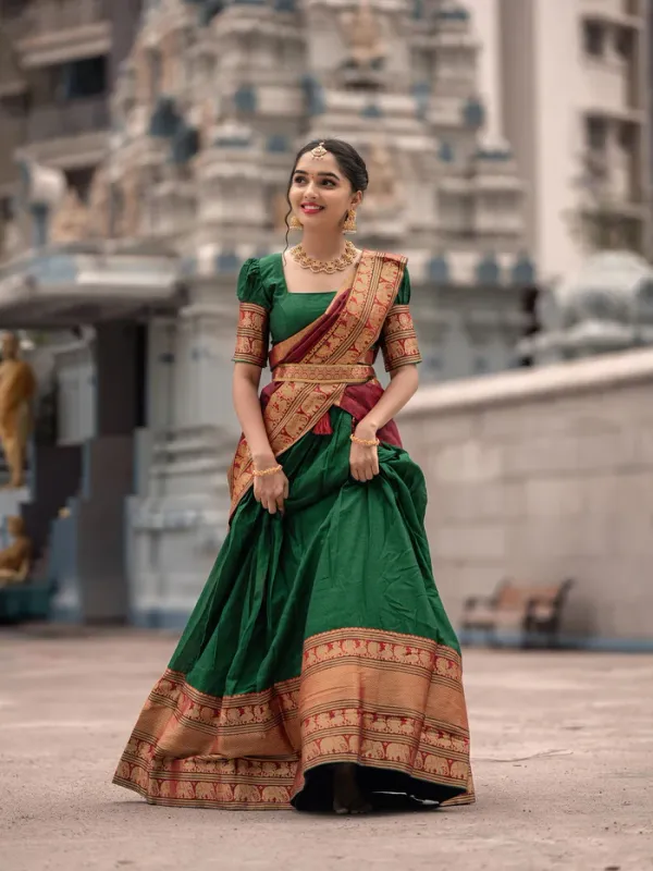 Green_Kanjiveram_Silk_Zari_Lehenga_With_Blouse_Along_With_Banarsi_Silk_Dupatta