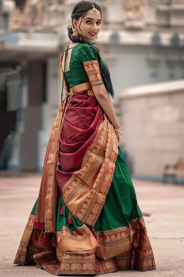 Green_Kanjiveram_Silk_Zari_Lehenga_With_Blouse_Along_With_Banarsi_Silk_Dupatta