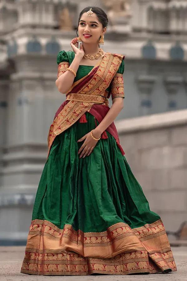 Green_Kanjiveram_Silk_Zari_Lehenga_With_Blouse_Along_With_Banarsi_Silk_Dupatta