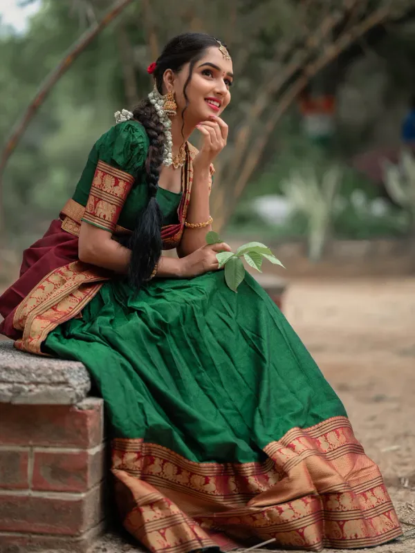 Green_Kanjiveram_Silk_Zari_Lehenga_With_Blouse_Along_With_Banarsi_Silk_Dupatta