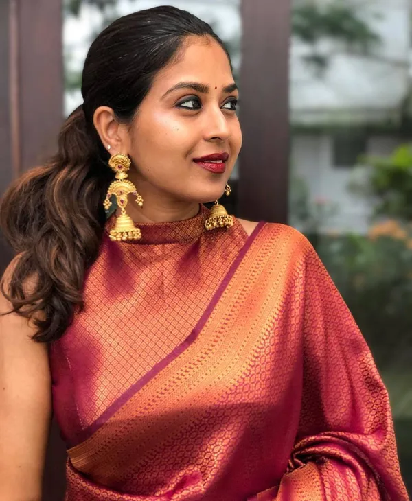 Maroon__Woven_Jacquard__Saree_With_Unstitched_Blouse