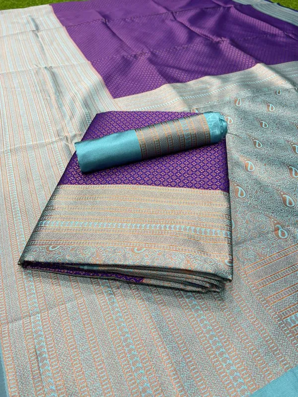 Blue__Woven_Banarasi_Jacquard__Saree_With_Unstitched_Blouse