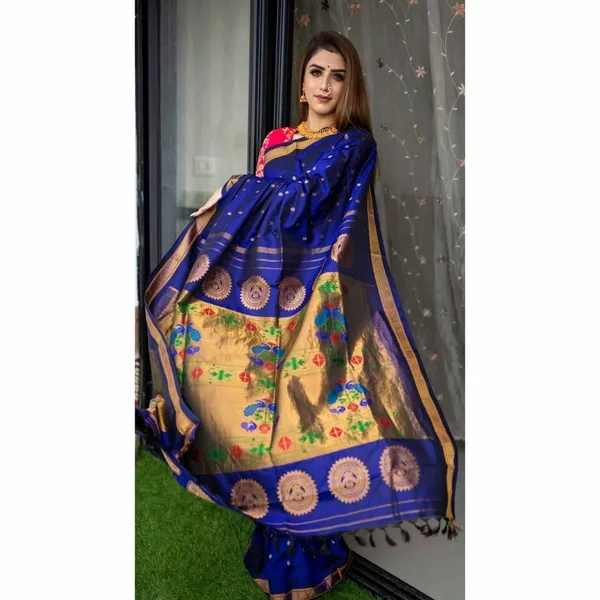 Light_Blue_Woven_Banarasi_Soft_Silk__Saree_With_Unstitched_Blouse