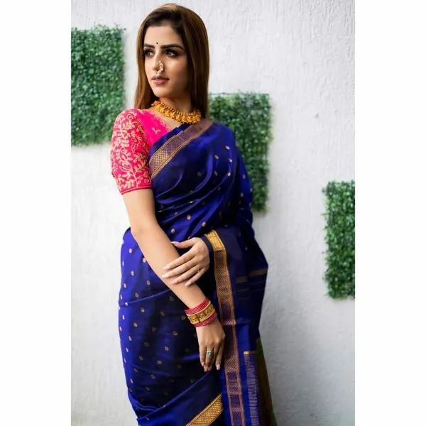 Light_Blue_Woven_Banarasi_Soft_Silk__Saree_With_Unstitched_Blouse
