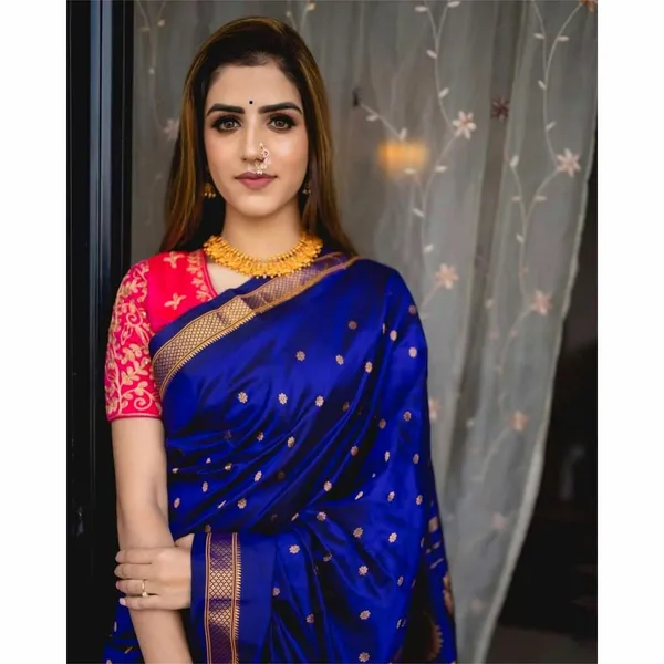 Light_Blue_Woven_Banarasi_Soft_Silk__Saree_With_Unstitched_Blouse