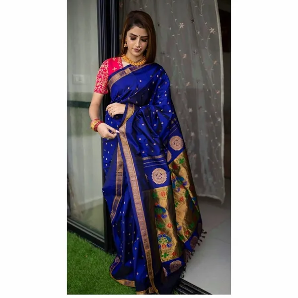 Light_Blue_Woven_Banarasi_Soft_Silk__Saree_With_Unstitched_Blouse