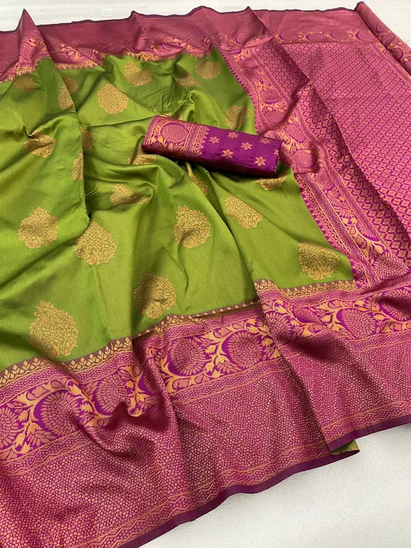 Greeen__Woven_Jacquard__Saree_With_Unstitched_Blouse