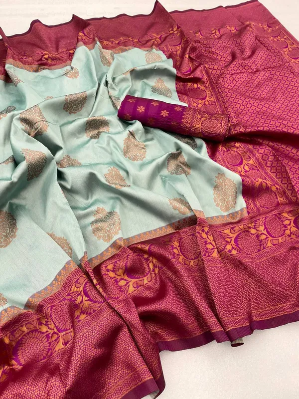 Light_Blue__Woven_Banarasi_Jacquard__Saree_With_Unstitched_Blouse