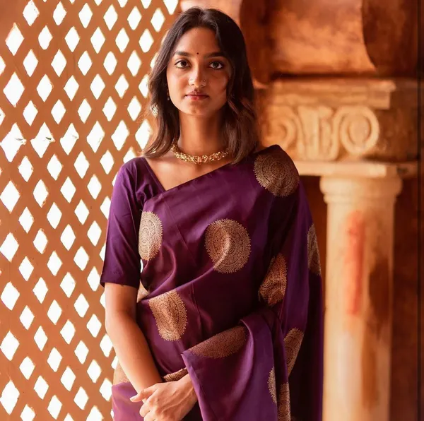 Purple__Woven_Jacquard__Saree_With_Unstitched_Blouse