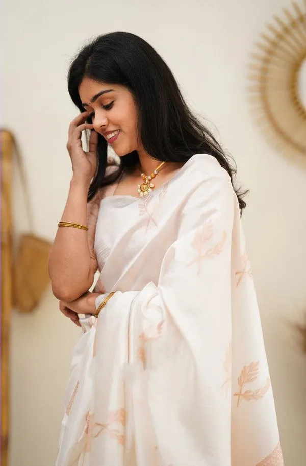 White_White_Woven_Kanjivaram_Banarasi_Jacquard__Saree_With_Unstitched_Blouse