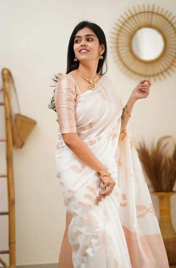 White_White_Woven_Kanjivaram_Banarasi_Jacquard__Saree_With_Unstitched_Blouse