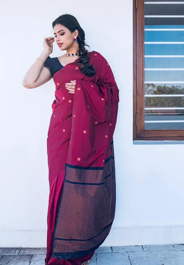 Maroon__Woven_Jacquard__Saree_With_Unstitched_Blouse
